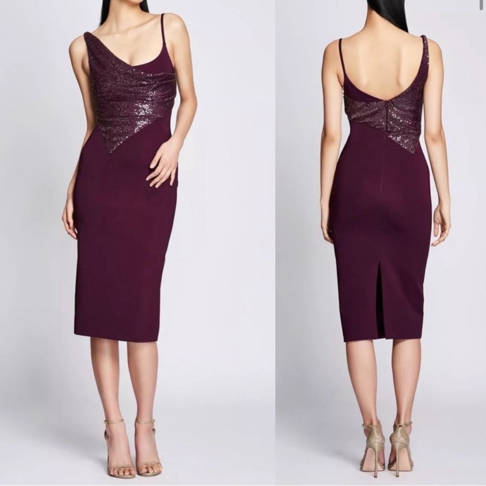 Cushnie Plum Diamond Embellished Pencil MIidi Dress size 6